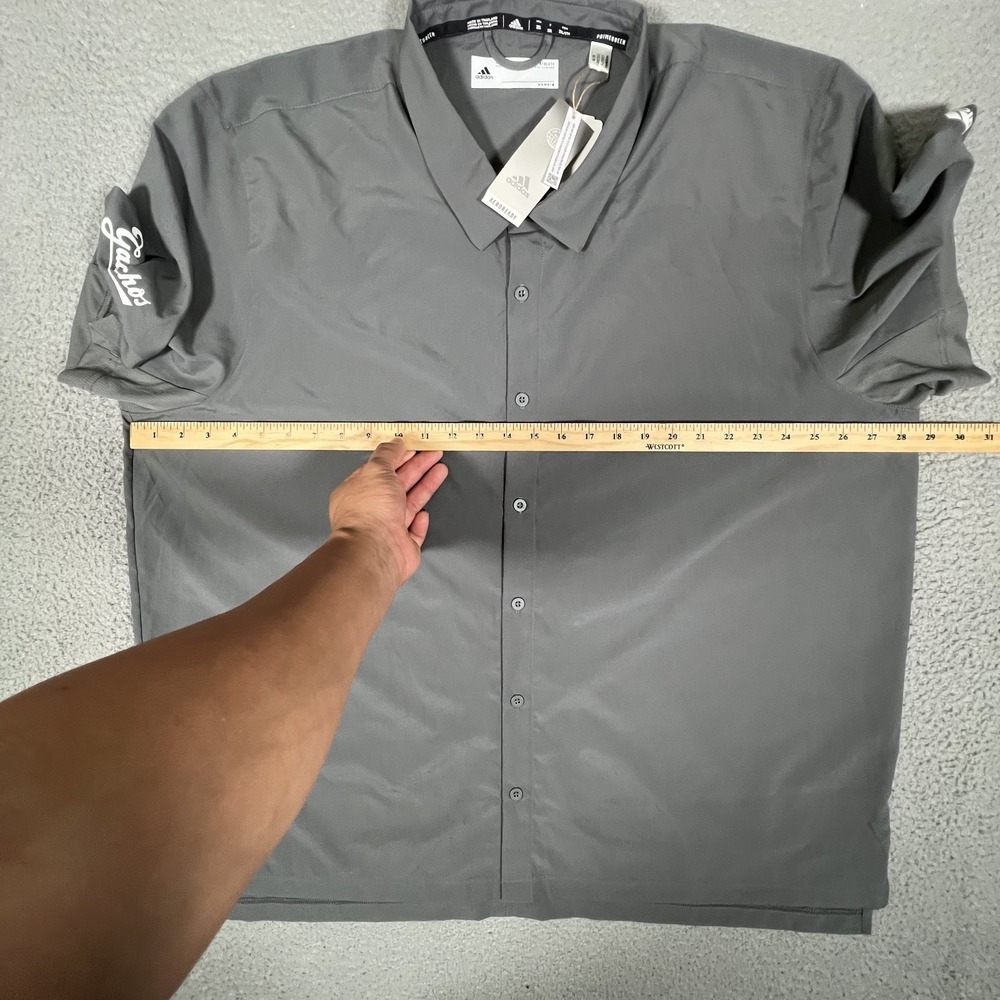 Adidas Shirt Mens 2XL Gray Full Button Shirt Vented Performance Stretch Logo NWT - Picture 8 of 15